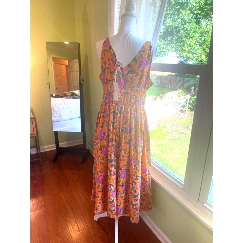 Boho Floral Smocked Cutout Maxi Dress V Neck Euro Summer Resort Quiet Luxury L - Picture 9 of 13